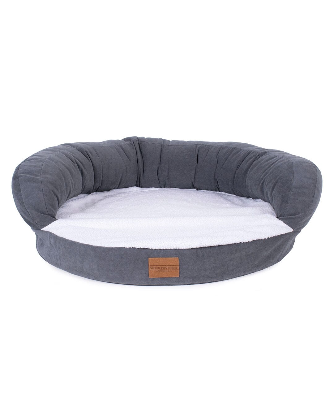 gray orthopedic dog bed with bolster