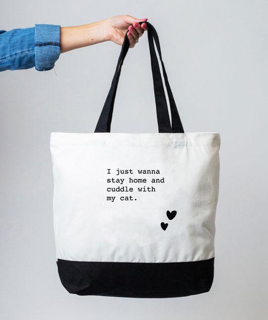Cat ‘I Just Wanna Stay Home’ Tote Bag Tote Rover Store 