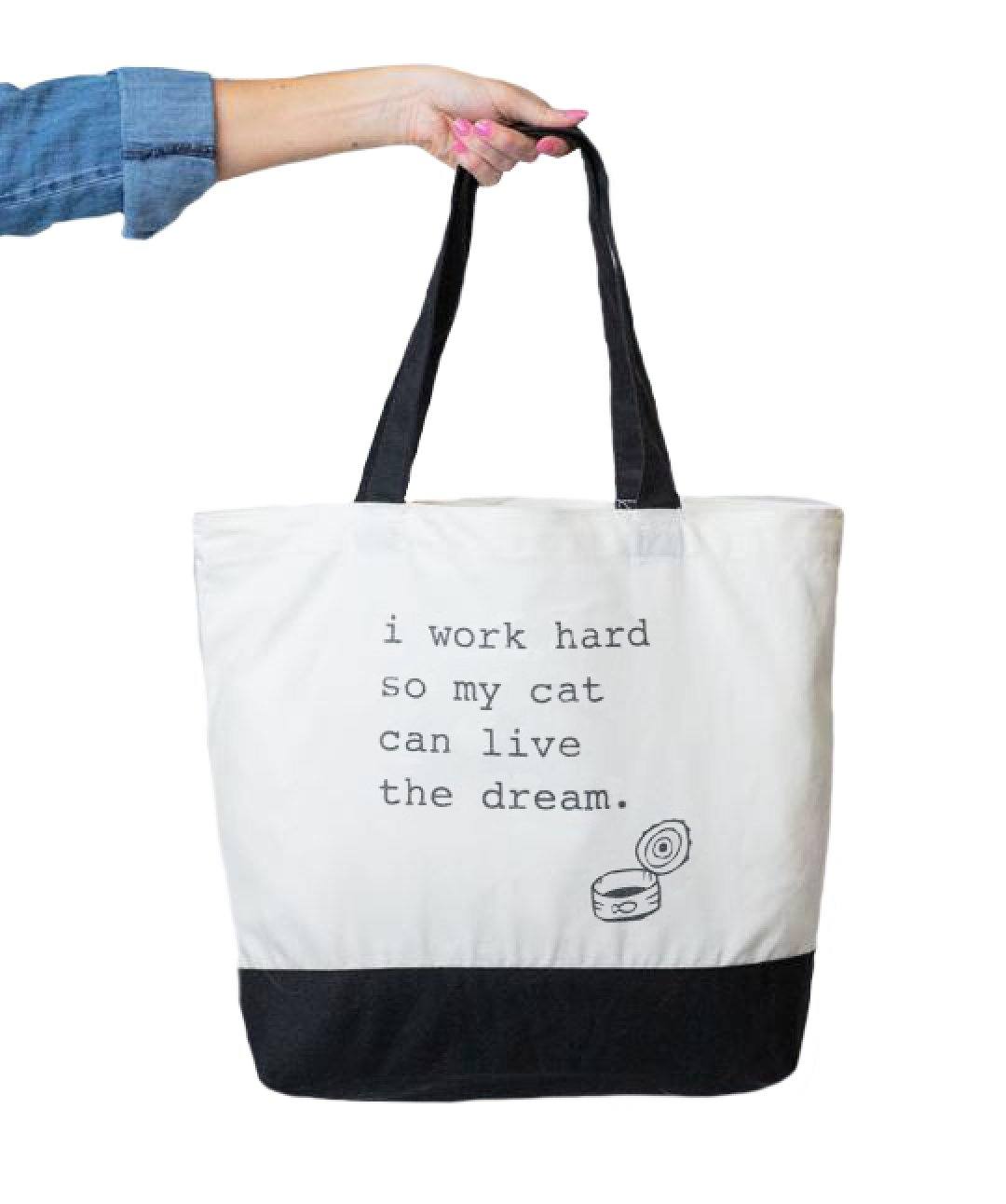 Cat ‘I Work Hard’ Tote Bag Tote Rover Store 