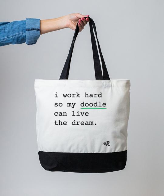 Doodle ‘I Work Hard’ Tote Tote Rover Store 