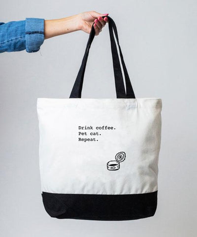 'Drink Coffee. Pet Cat. Repeat' Tote Bag Tote Rover Store 