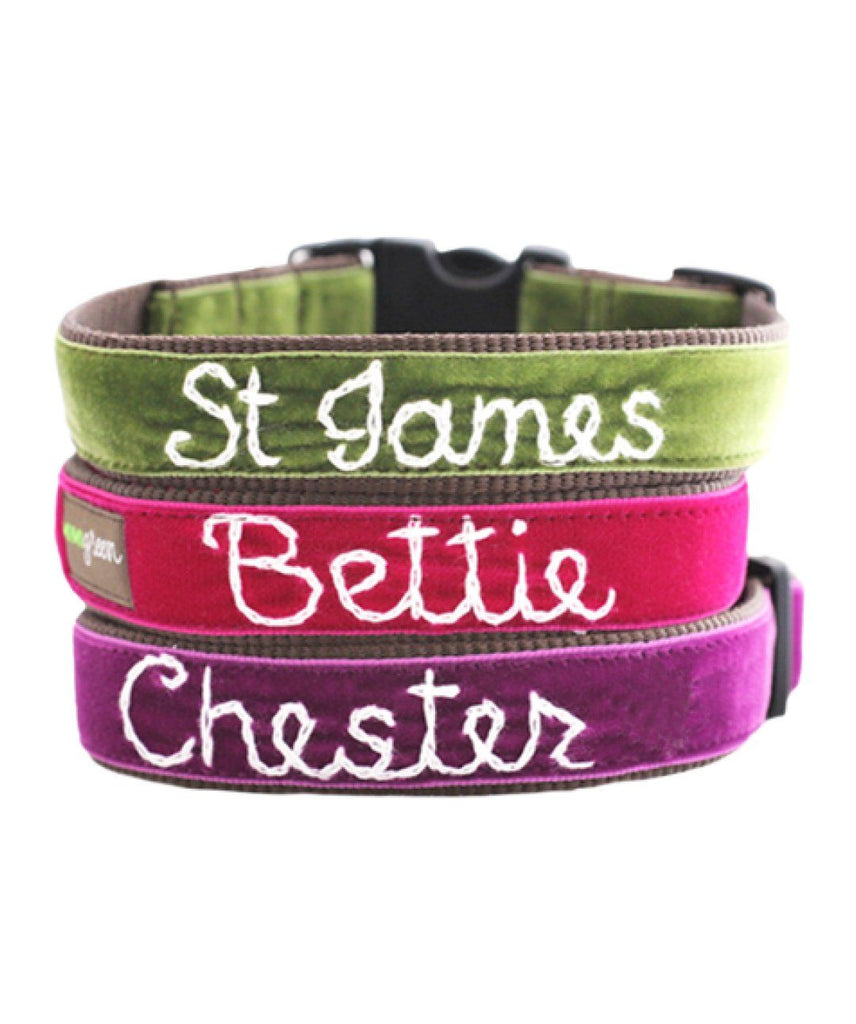 Green Velvet Dog Collar & Cat Collars - Designer Dog Collars & Lead Sets