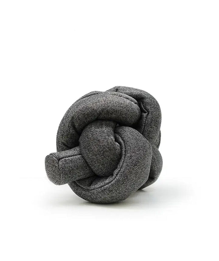 charcoal colored puzzle knot toy for dogs tied in a ball