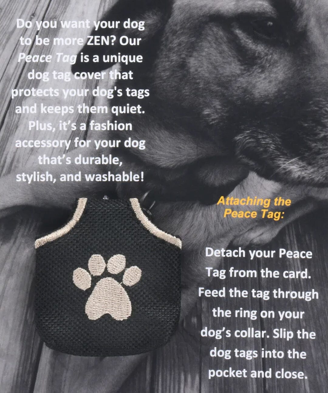 Peace Tag Dog Tag Silencer Collar Accessory Rover Black 