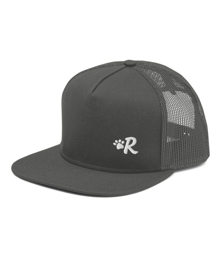 Rover Logo Mesh Back Snapback Hat Printful Charcoal Gray 