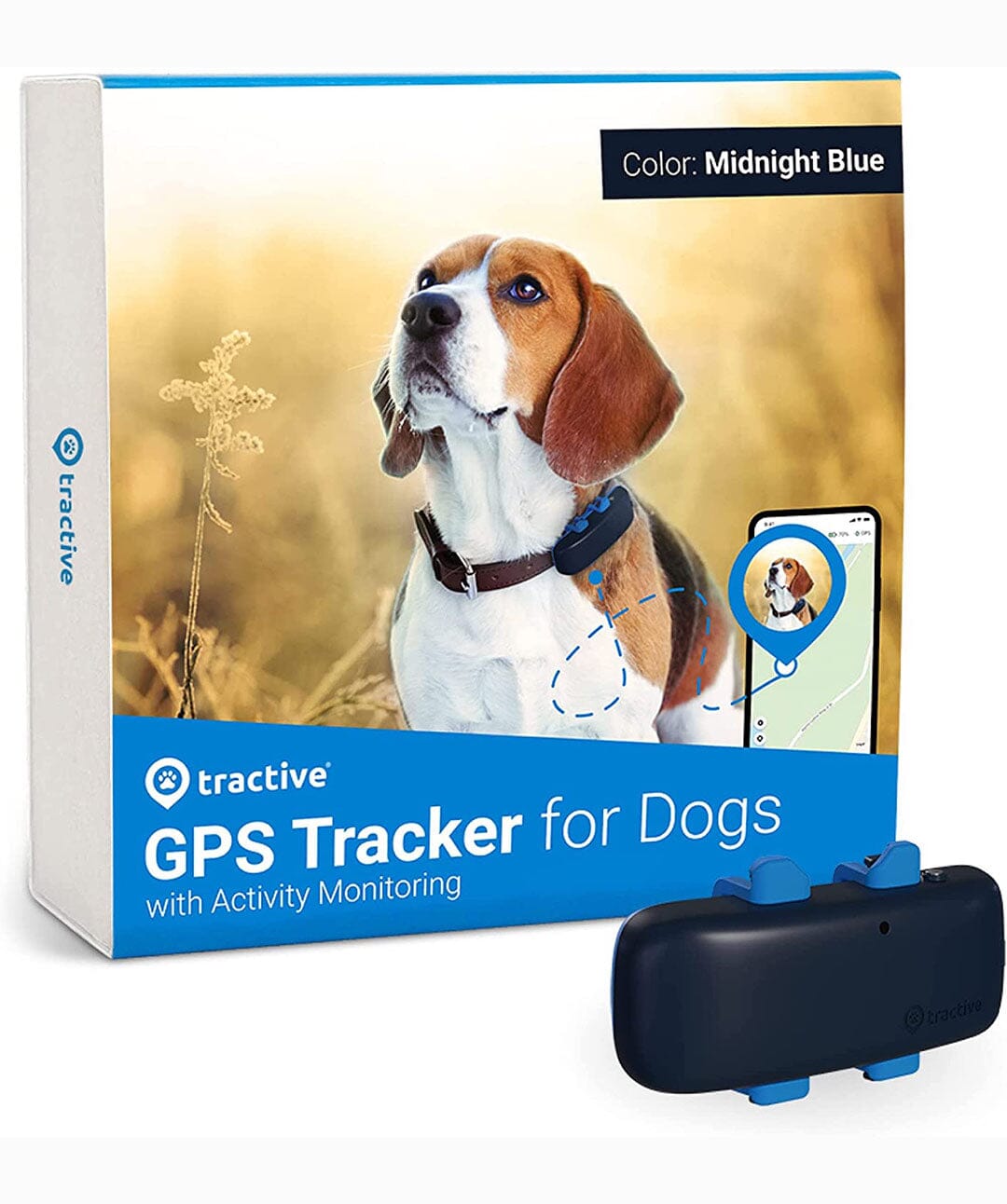 TRACTIVE Waterproof GPS Dog Tracker - Location & Activity, Midnight Blue