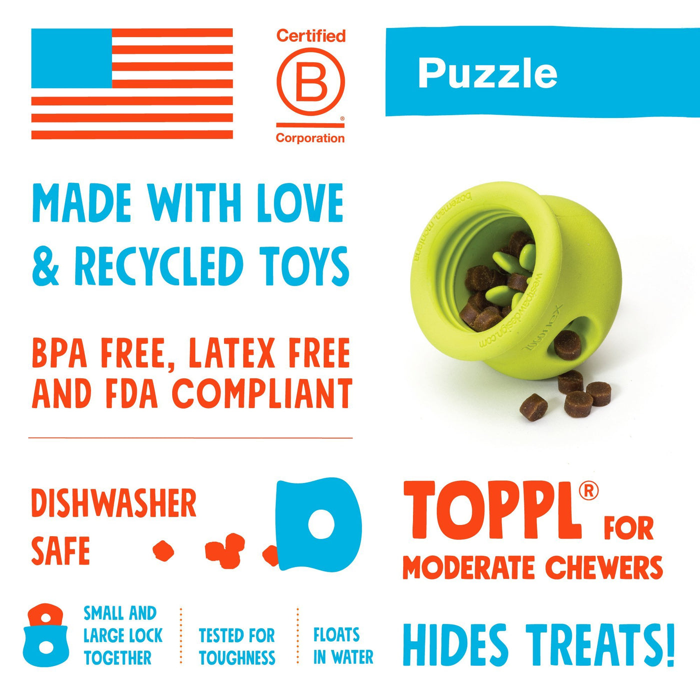 Toppl Treat-Dispensing Dog Toy l West Paw Design - Olive
