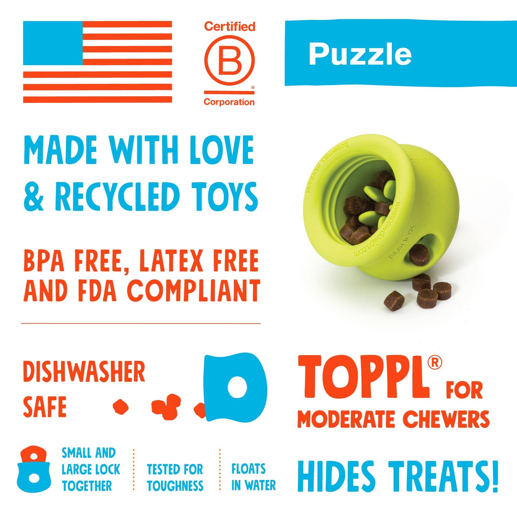 Pet Supplies : West Paw Zogoflex Toppl Treat Dispensing Dog Toy Puzzle –  Interactive Chew Toys for Dogs – Dog Toy for Moderate Chewers, Fetch, Catch  – Holds Kibble, Treats, Large 4, Tangerine 